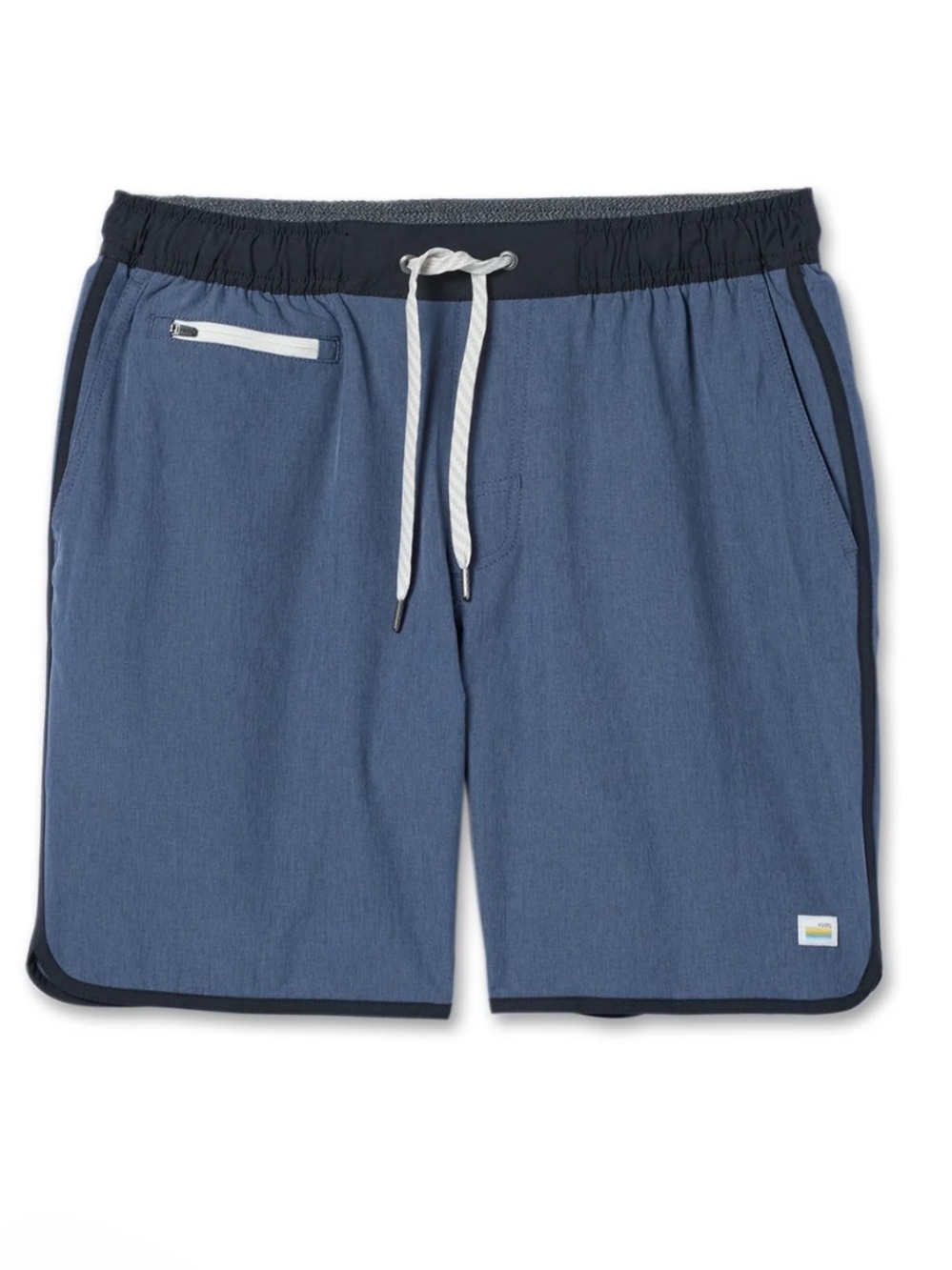 Vuori Banks Short Unlined 7" — Blue with Black Trim, size small